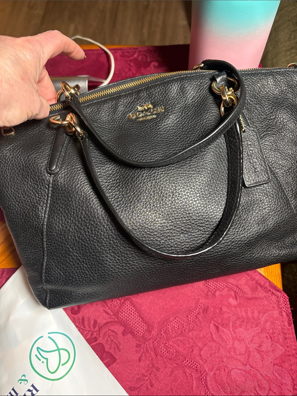 Coach Black Pebbled Leather Bag with Gold Hardware - Picture 12 of 13